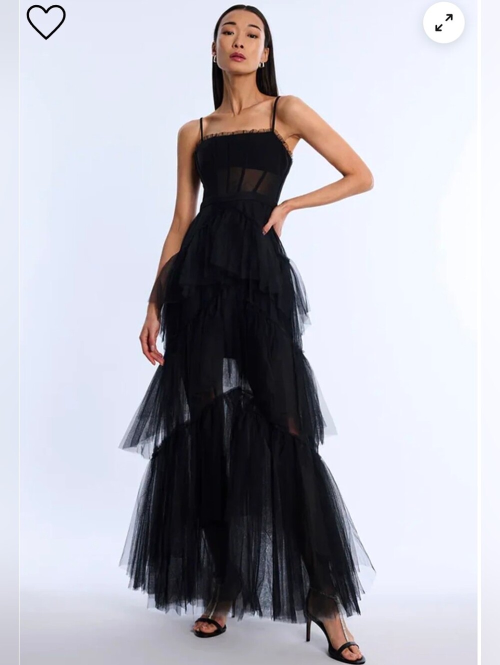 BCBGMaxAzria Oly Tiered Ruffle Tulle Evening Black Gown Size 0 $398